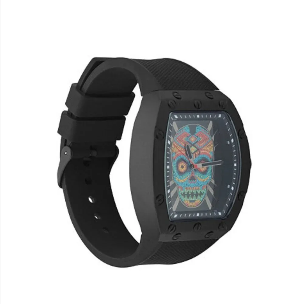 NEW Matte Black Silicone Strap Multicolor Skull Ed Hardy Watch